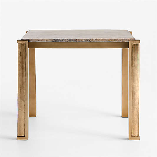 Rummer Burnished Brass and Travertine 36" Square Center Table by Jeremiah Brent