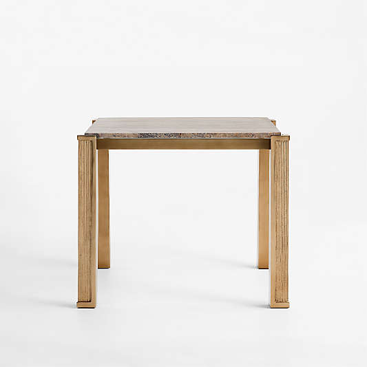 Rummer Burnished Brass and Travertine 36" Square Center Table by Jeremiah Brent