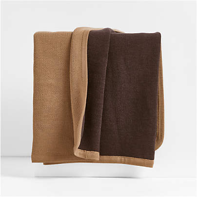 Solid Reversible Knit 70x55 Sierra Tan Throw Blanket by Jeremiah Brent