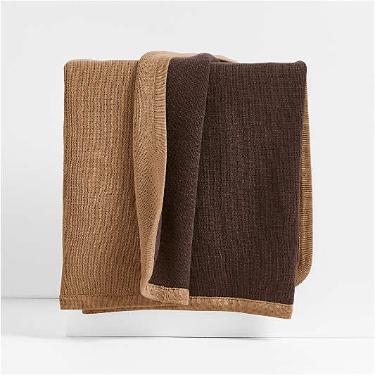 Solid Reversible Knit 70x55 Sierra Tan Throw Blanket by Jeremiah Brent