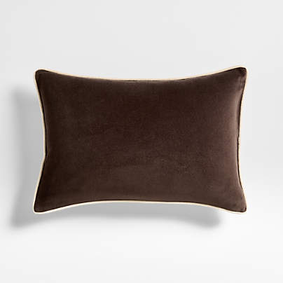 Solid Organic Cotton Velvet 22"x15" Deep Brown Throw Pillow Cover by Jeremiah Brent