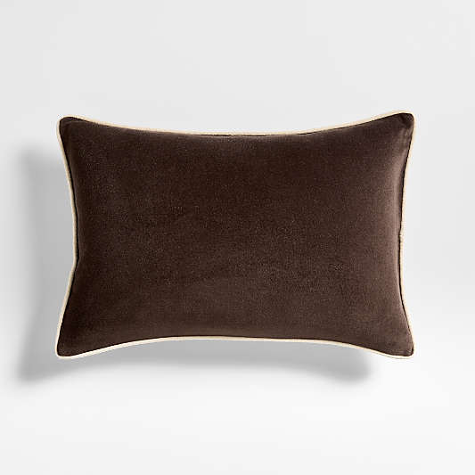 Solid Organic Cotton Velvet 22"x15" Deep Brown Throw Pillow with Feather Insert by Jeremiah Brent
