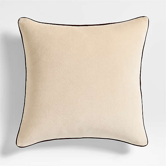 Solid Organic Cotton Velvet 23"x23" Travertine Beige Throw Pillow by Jeremiah Brent