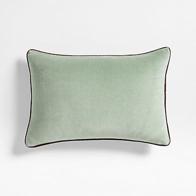 View Solid Organic Cotton Velvet 22"x15" Verte Green Throw Pillow with Down-Alternative Insert by Jeremiah Brent details