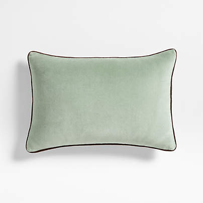 Solid Organic Cotton Velvet 22"x15" Verte Green Throw Pillow Cover by Jeremiah Brent