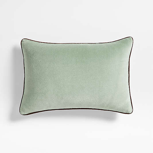 Solid Organic Cotton Velvet 22"x15" Verte Green Throw Pillow Cover by Jeremiah Brent