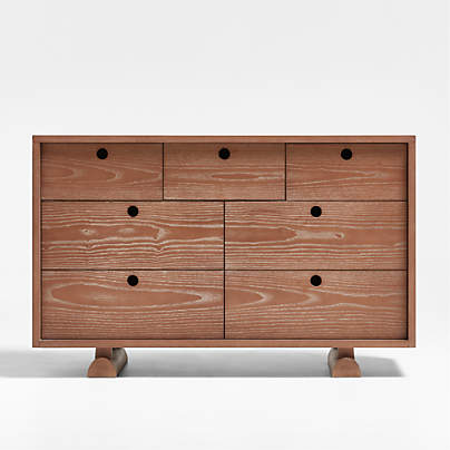 Storied Hazelnut Wood and Stone Wide 7-Drawer Kids Dresser by Jeremiah Brent