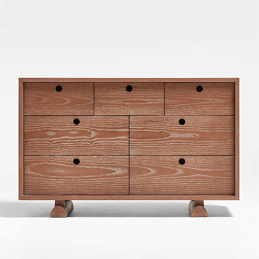 Storied Hazelnut Wood and Stone Wide 7-Drawer Kids Dresser by Jeremiah Brent