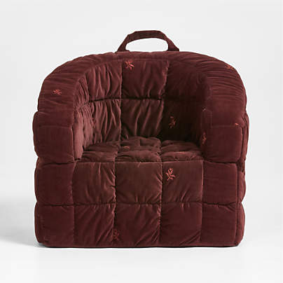 Organic Cotton Velvet Red Embroidered Kids Large Barrel Chair by Jeremiah Brent
