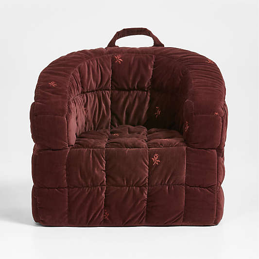 Organic Cotton Velvet Red Embroidered Kids Large Barrel Chair by Jeremiah Brent