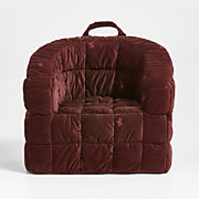 Organic Cotton Velvet Red Embroidered Kids Large Barrel Chair by Jeremiah Brent