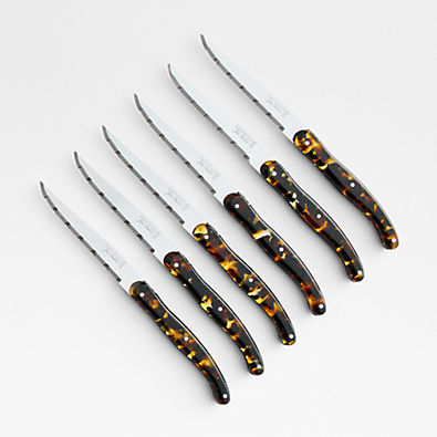 View Jean Dubost Laguiole ® Acrylic Tortoiseshell Steak Knives, Set of 6 details