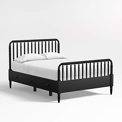 Jenny Lind Black Wood Spindle Kids Full Storage Bed