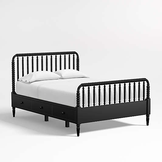 Jenny Lind Black Wood Spindle Kids Full Storage Bed