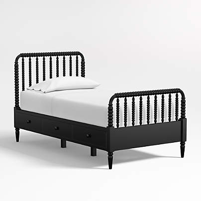 Jenny Lind Black Wood Spindle Kids Twin Storage Bed