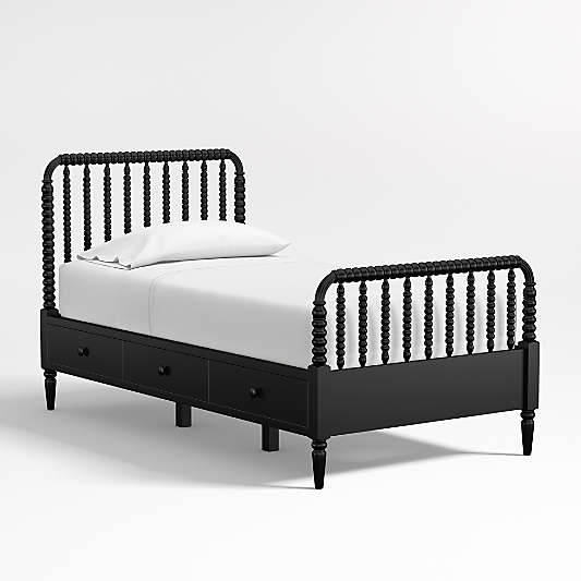Jenny Lind Black Wood Spindle Kids Storage Bed