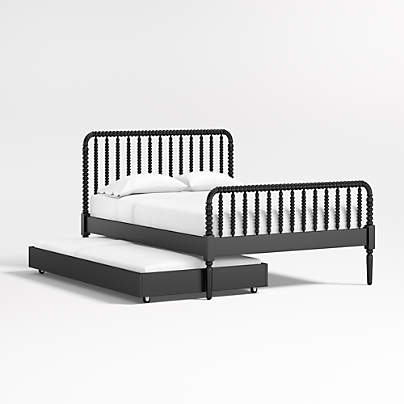 Jenny Lind Black Wood Spindle Kids Full Bed with Trundle