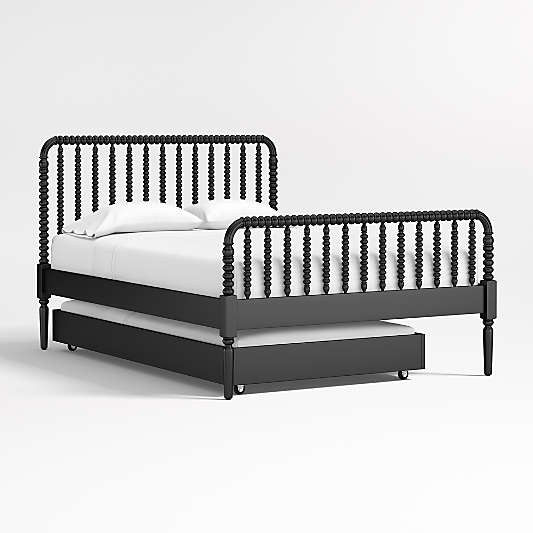 Jenny Lind Black Wood Spindle Kids Full Bed with Trundle