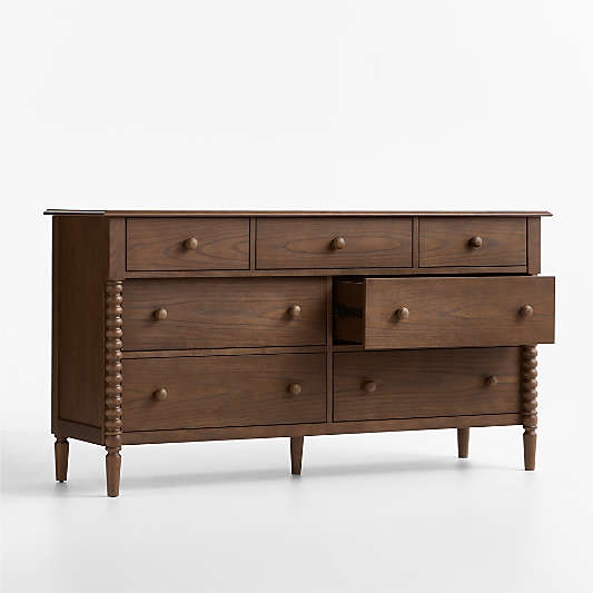 Jenny Lind 62" Deep Brown Wood Extra Wide 7-Drawer Kids Dresser