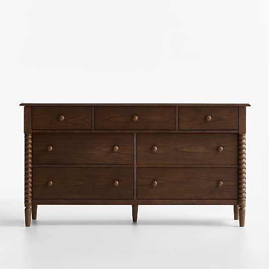 Jenny Lind 62" Deep Brown Wood Extra Wide 7-Drawer Kids Dresser
