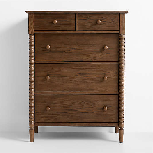 Jenny Lind 37" Deep Brown Wood Tall 5-Drawer Kids Dresser