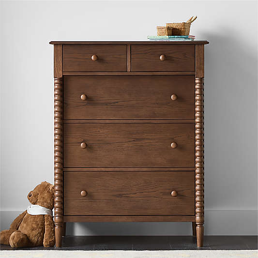 Jenny Lind 37" Deep Brown Wood Tall 5-Drawer Kids Dresser