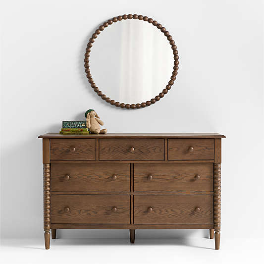 Jenny Lind Deep Brown Wood 30" Round Kids Wall Mirror
