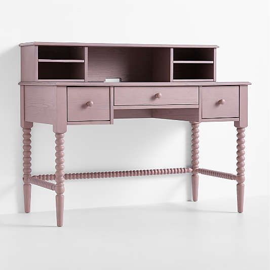 Jenny Lind Dyed Lilac Rose Wood Spindle 3-Drawer Kids Desk with Hutch