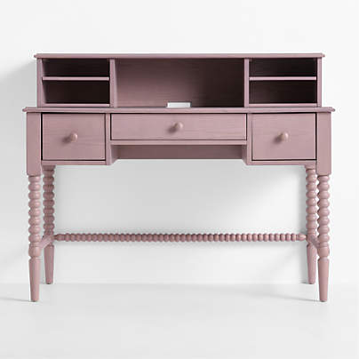 Jenny Lind Dyed Lilac Rose Wood Spindle 3-Drawer Kids Desk with Hutch