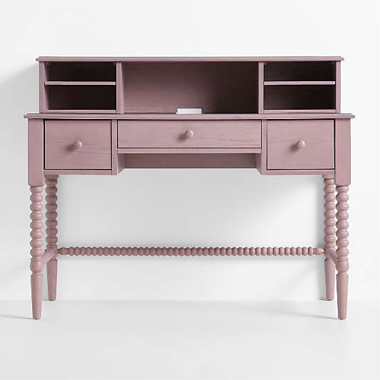 Jenny Lind 48" Dyed Lilac Rose Wood Spindle 3-Drawer Kids Desk with Hutch