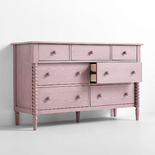 Jenny Lind 54" Dyed Lilac Rose Wood Wide 7-Drawer Kids Dresser