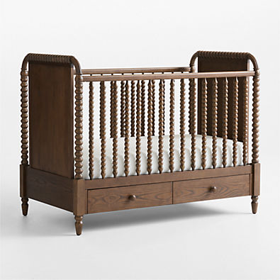 View Jenny Lind Heirloom Deep Brown Wood Convertible Storage Baby Crib with Toddler Bed Rail details