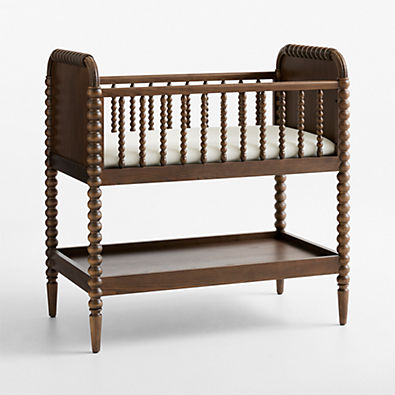 View Jenny Lind Heirloom Deep Brown Wood Baby Bassinet with Mattress Pad details