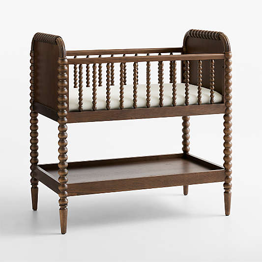 Jenny Lind Heirloom Deep Brown Wood Baby Bassinet with Mattress Pad