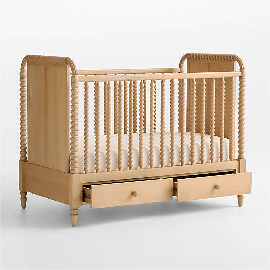 Jenny Lind Heirloom Maple Wood Convertible Storage Baby Crib with Toddler Bed Rail