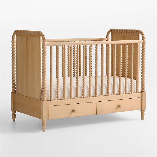 Jenny Lind Heirloom Maple Wood Convertible Storage Baby Crib with Toddler Bed Rail
