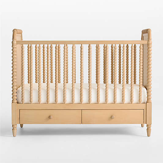 Jenny Lind Heirloom Maple Wood Convertible Storage Baby Crib with Toddler Bed Rail