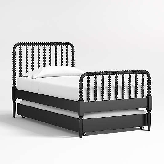 Jenny Lind Black Wood Spindle Kids Twin Bed with Trundle