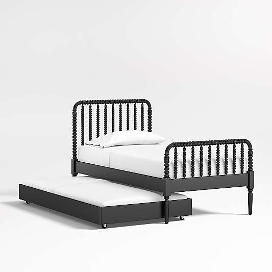 Jenny Lind Black Wood Spindle Kids Full Bed with Trundle
