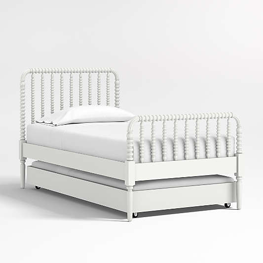 Jenny Lind White Wood Spindle Kids Twin Bed with Trundle