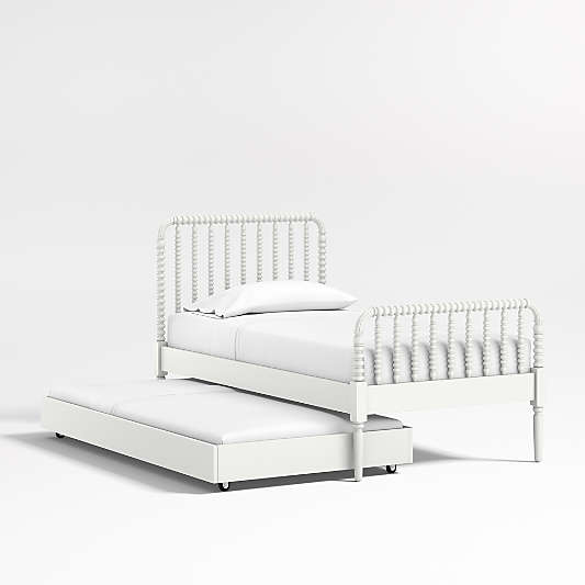 Jenny Lind White Wood Spindle Kids Full Bed with Trundle