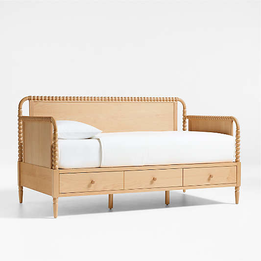 Jenny Lind Natural Maple Wood Spindle Kids Daybed With Storage