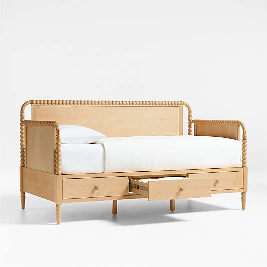 Jenny Lind Natural Maple Wood Spindle Kids Daybed With Storage