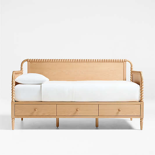 Jenny Lind Natural Maple Wood Spindle Kids Daybed With Storage