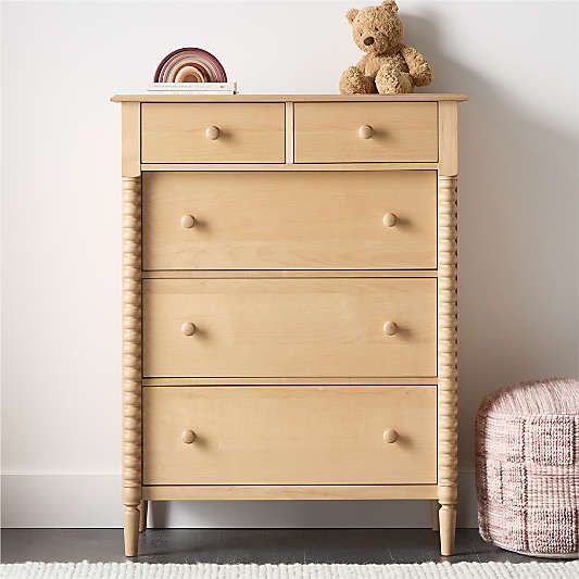 Jenny Lind 37" Maple Wood Tall 5-Drawer Kids Dresser