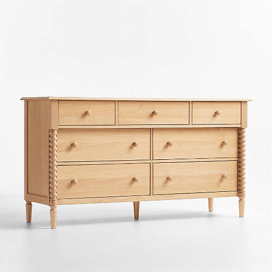 Jenny Lind 62" Natural Maple Wood Extra Wide 7-Drawer Kids Dresser