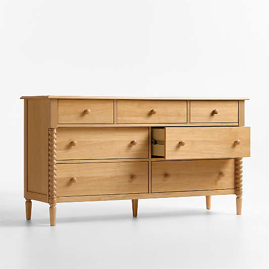 Jenny Lind 62" Natural Maple Wood Extra Wide 7-Drawer Kids Dresser