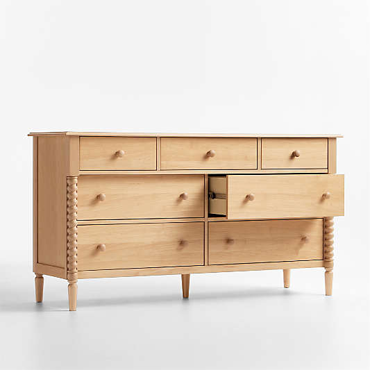 Jenny Lind 62" Natural Maple Wood Extra Wide 7-Drawer Kids Dresser