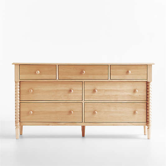 Jenny Lind 62" Natural Maple Wood Extra Wide 7-Drawer Kids Dresser