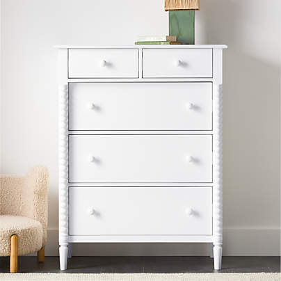 Jenny Lind White Wood Tall 5-Drawer Kids Dresser